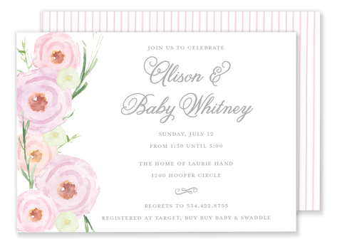 pink watercolor roses wedding shower invitation baby shower invitation