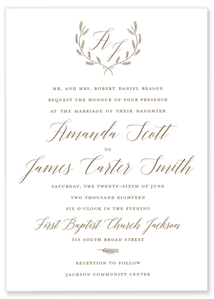 Amanda Scott Monogram Laurel Wedding Invitation