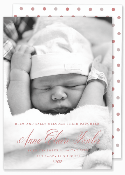 calligraphy script girl birth announcement pink