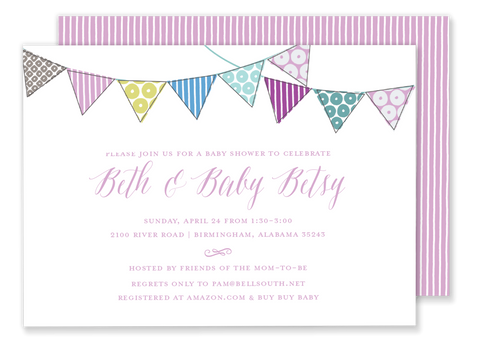 pink bunting flag banner birthday party invitation