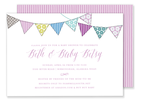 pink bunting flag banner baby shower invitation 