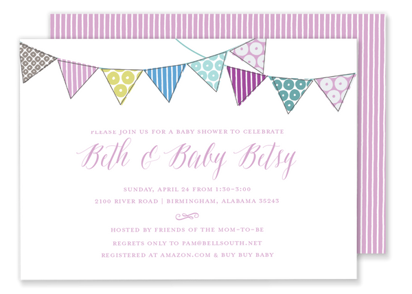 pink bunting flag banner baby shower invitation