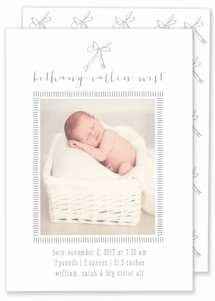 grey bow girl birth announcement