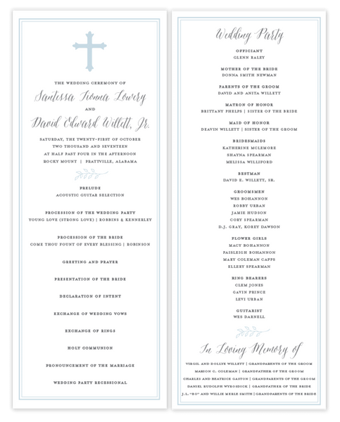 Blue Cross \\ Flat Wedding Program