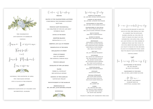 folded wedding program for Catholic mass Christian ceremony