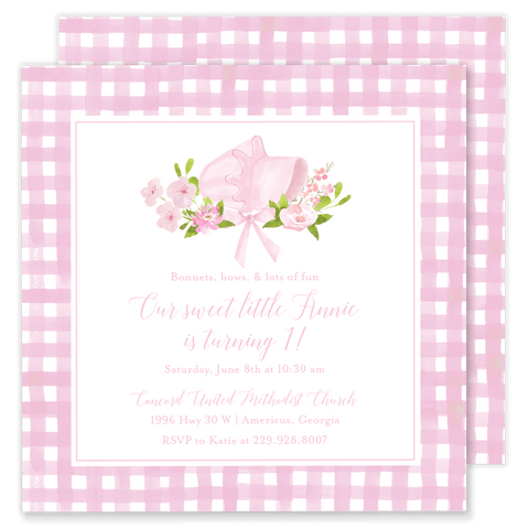 Bonnets and Bows Birthday Invitation