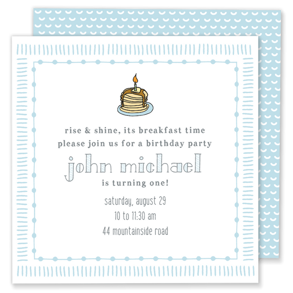 breakfast birthday party invitation blue