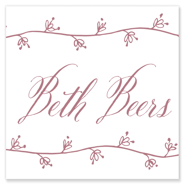 hand drawn flower vine calling cards pink