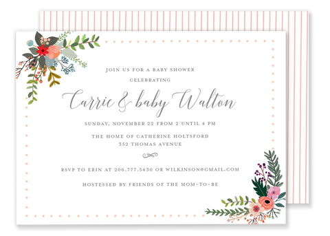 pink country flower wedding shower bridal shower invitation 