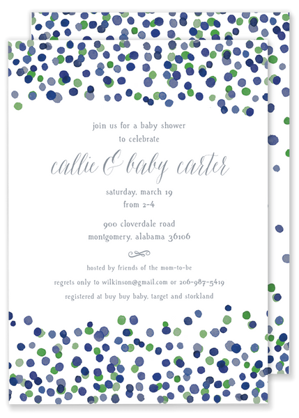green and blue confetti baby shower wedding shower invitation