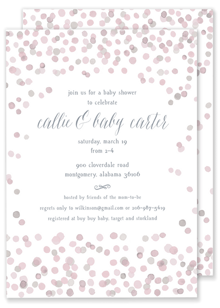 pink confetti birthday party invitation