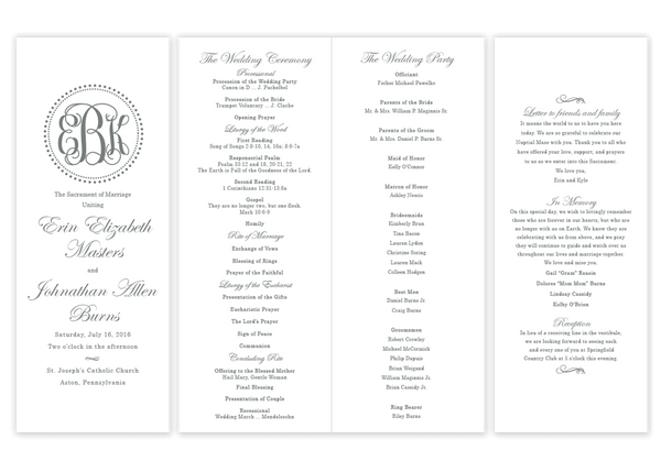 grey dot monogram folded wedding program script