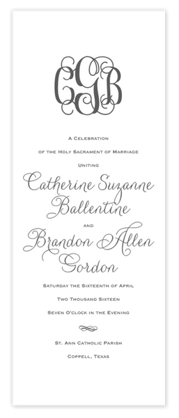 Classic Vine Monogram \\ Folded Wedding Program