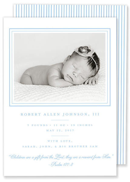 classic boy blue photo birth announcement