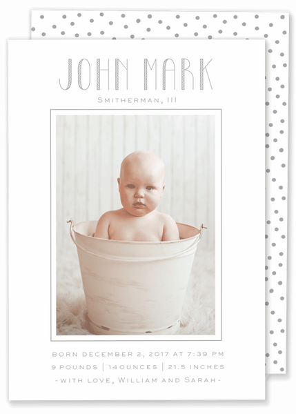 big name framed photo birth announcement grey