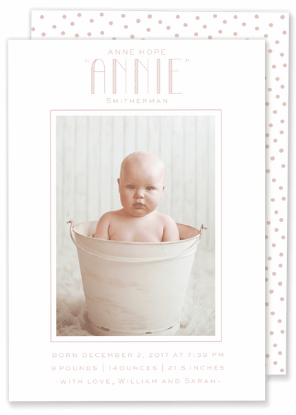 big name framed photo birth announcement pink