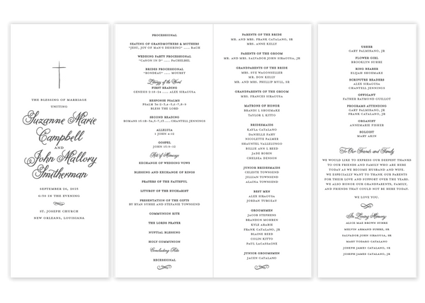 grey folded cross script wedding program