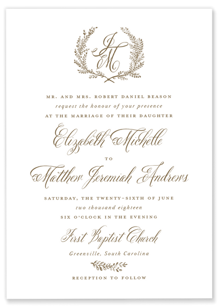 Elizabeth Michelle Laurel Wedding Invitation