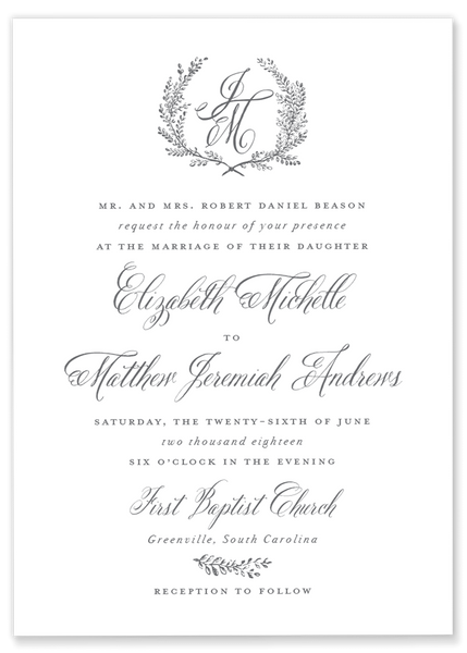 Elizabeth Michelle Laurel Wedding Invitation