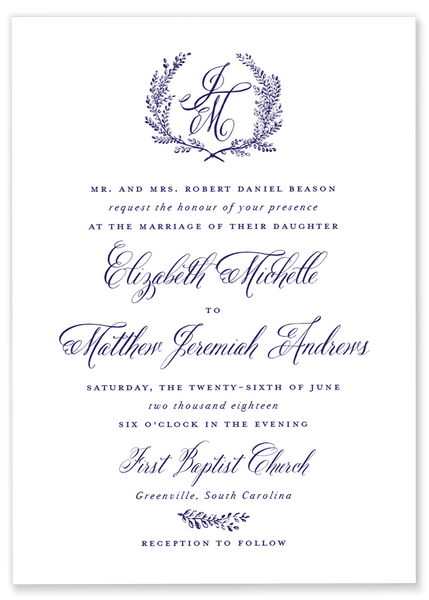Elizabeth Michelle Laurel Wedding Invitation