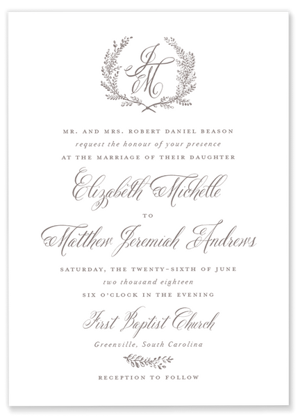 Elizabeth Michelle Laurel Wedding Invitation