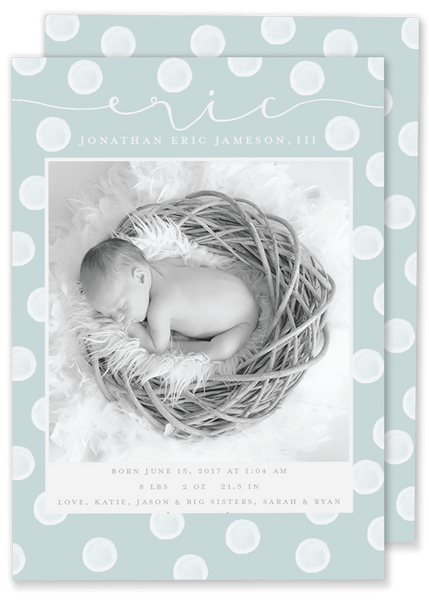 polka dot birth announcement blue