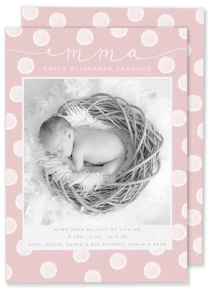 polka dot birth announcement pink