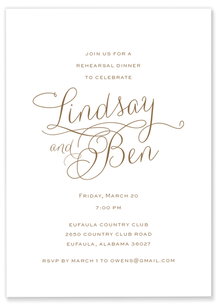 Gold Rehearsal Dinner Invitation