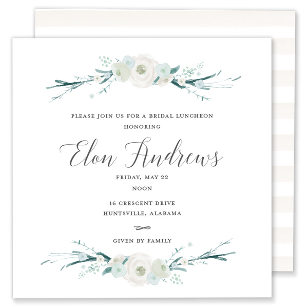 Green and White Floral Shower Invitation