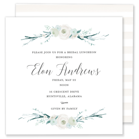 Green and White Floral Shower Invitation