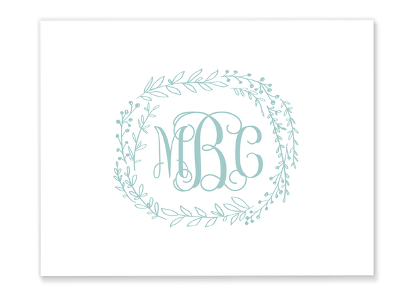 Greenery Monogram Wreath Folded Note Card