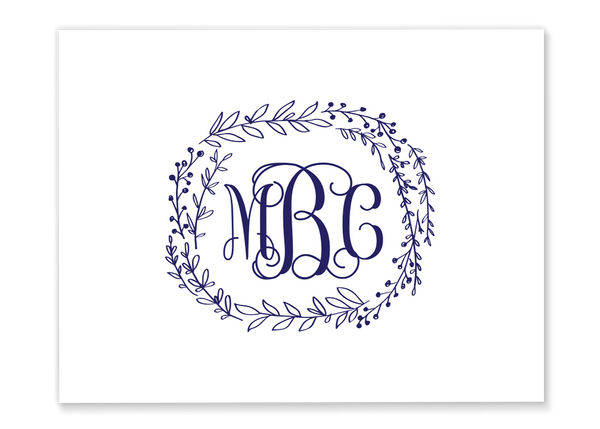 Greenery Monogram Wreath Folded Note Card