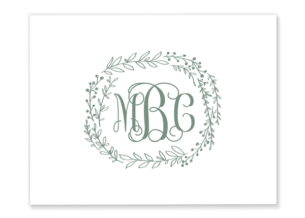 Greenery Monogram Wreath Folded Note Card