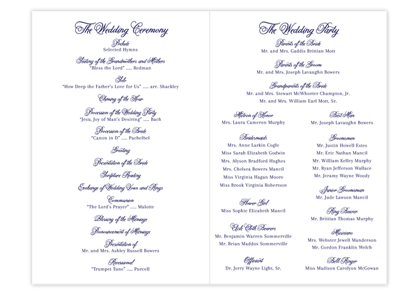 Landscape Script \\ Folded Wedding Program
