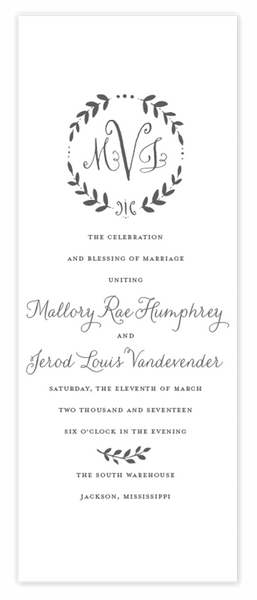 Monogram Wreath \\ Folded Wedding Program