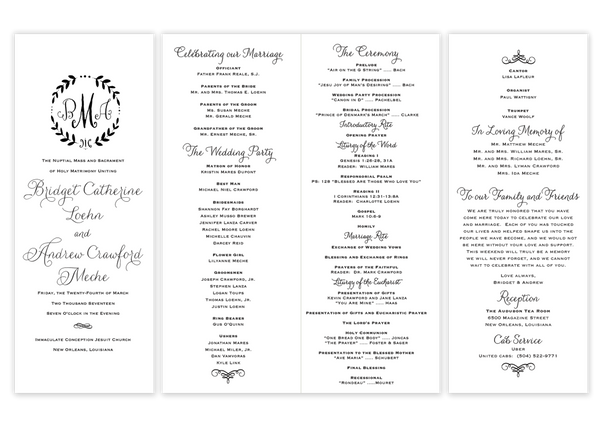 Monogram Wreath \\ Folded Wedding Program