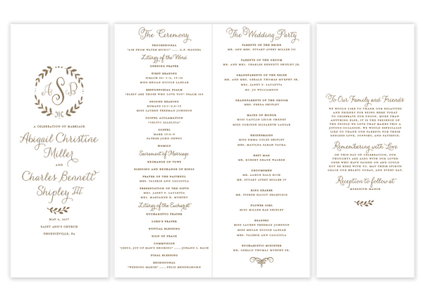 Monogram Wreath \\ Folded Wedding Program