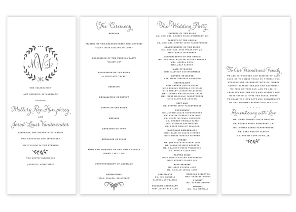 Monogram Wreath \\ Folded Wedding Program