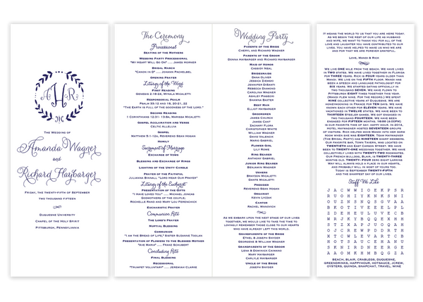 Monogram Wreath \\ Folded Wedding Program