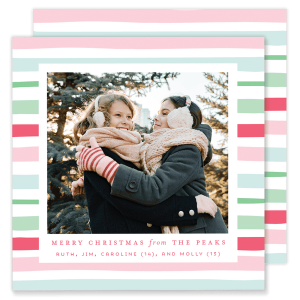 Peak Pink Stripe Square Christmas Card