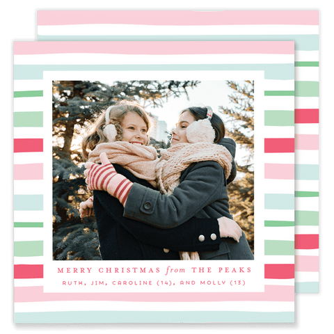Peak Pink Stripe Square Christmas Card