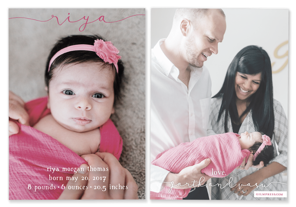 Riya Vertical Birth Announcement