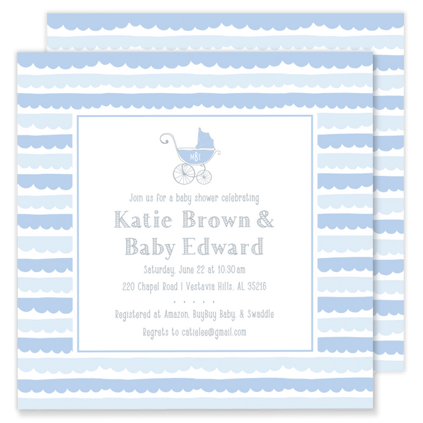 Scalloped Pram Baby Shower Invitation