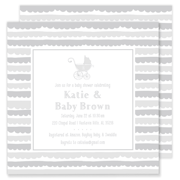 Scalloped Pram Baby Shower Invitation