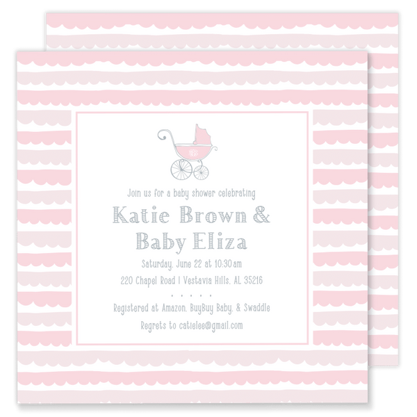 Scalloped Pram Baby Shower Invitation