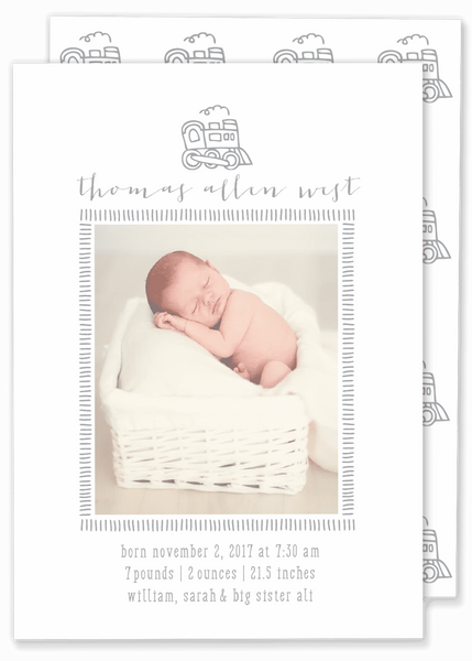 grey boy train photo birth announcement