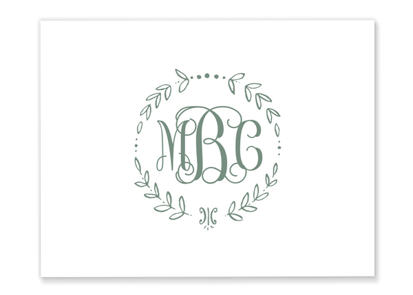 Vine Wreath Monogram Folded Note Card