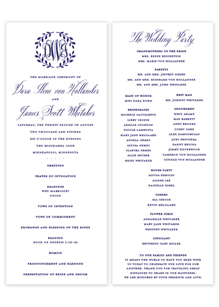 Wreath Monogram \\ Flat Wedding Program