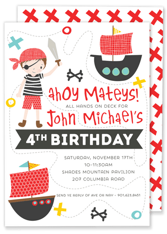 Ahoy Matey Pirate Birthday Party Invitation