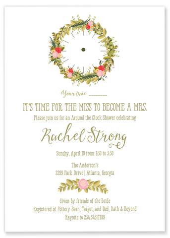 around the clock wedding shower invitation